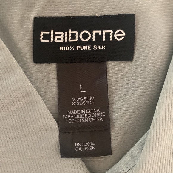 Claiborne Men's moss green micro stripe 100% silk camp shirt size L button up - Picture 4 of 6